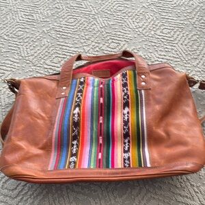 Nena and Co. Brown Leather Tote with Colorful Stripes